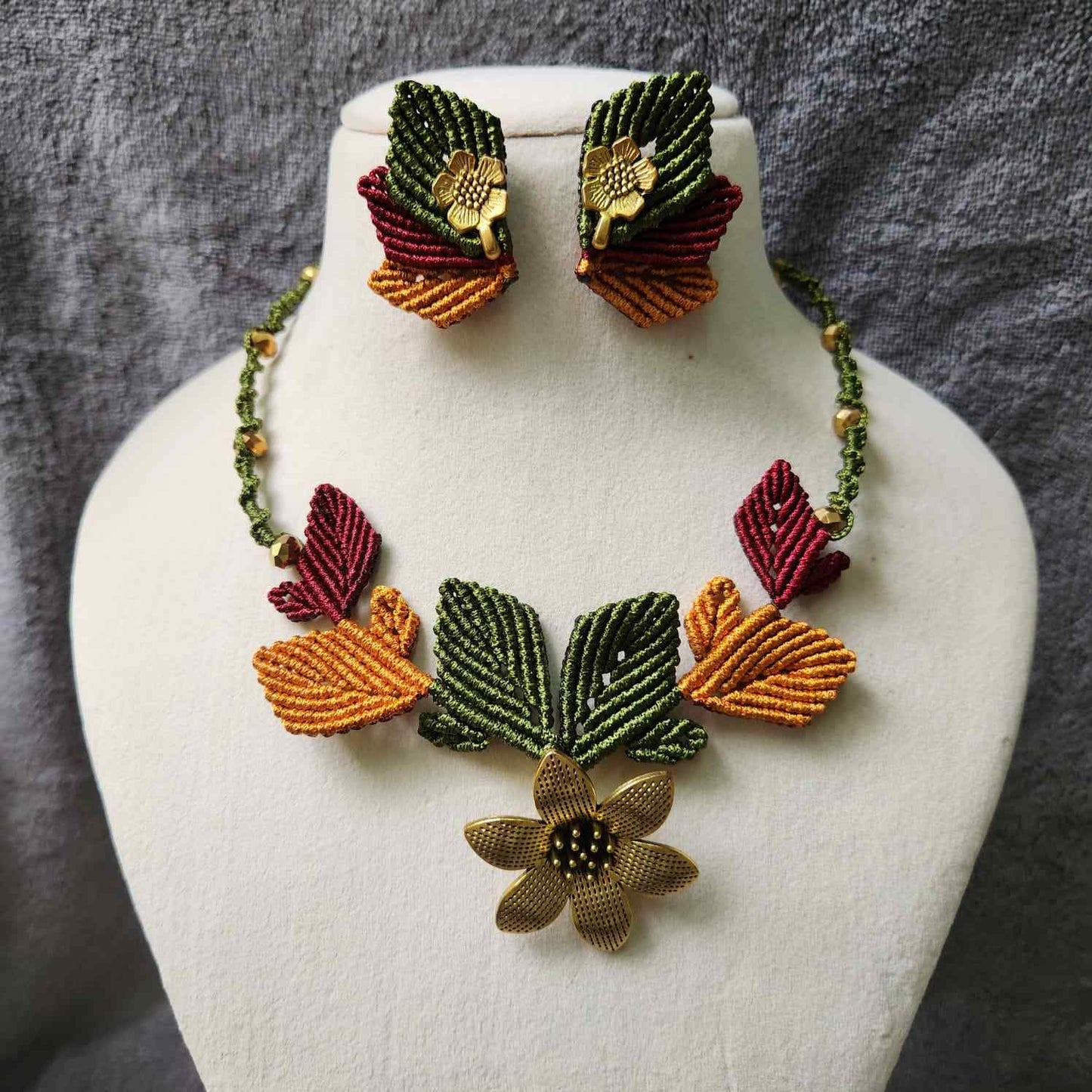 flower and leaves statement necklace and earrings set for women party wear necklace set floral necklace earrings for office formal