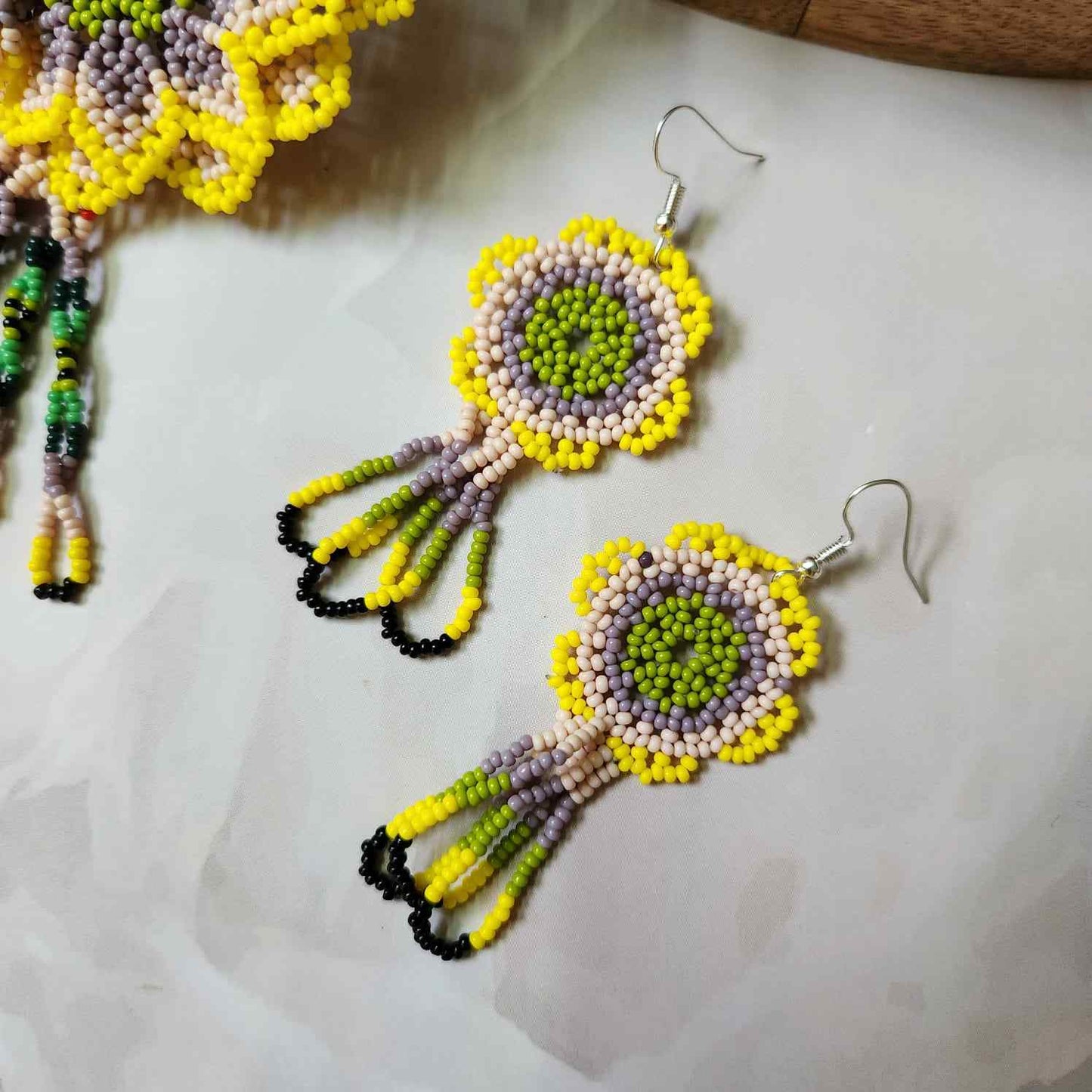 bead necklace flower necklace 3D necklace layer haldi necklace set flower earrings yellow necklace