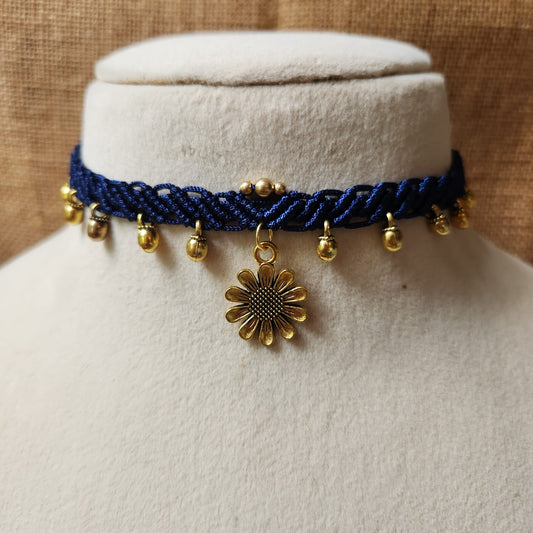 blue statement choker necklace macrame necklace gold floral charm necklace gunghroo necklace office wear daily wear choker