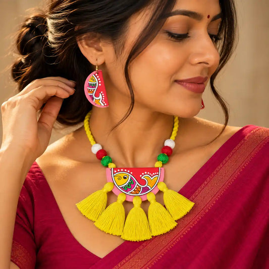 Pratima yellow fabric necklace set