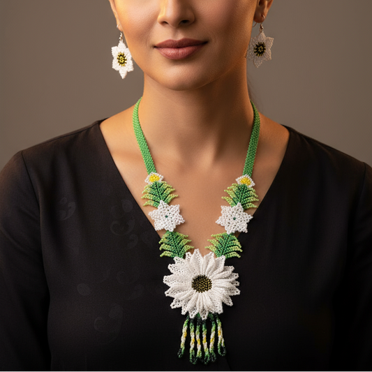 Preetha white floral bead necklace set