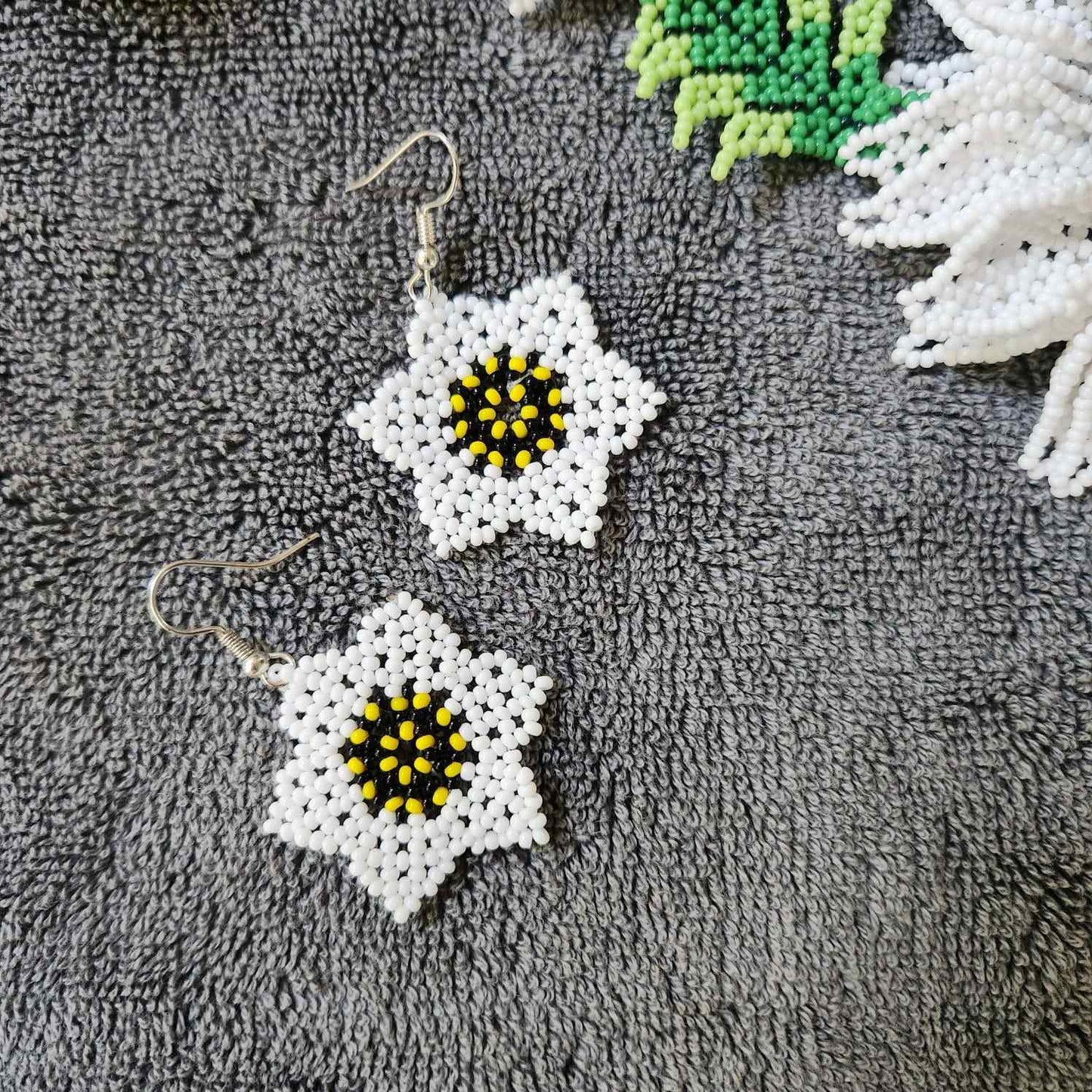 bead necklace white flower necklace 3D necklace leaf green leaves haldi necklace set flower earrings white necklace