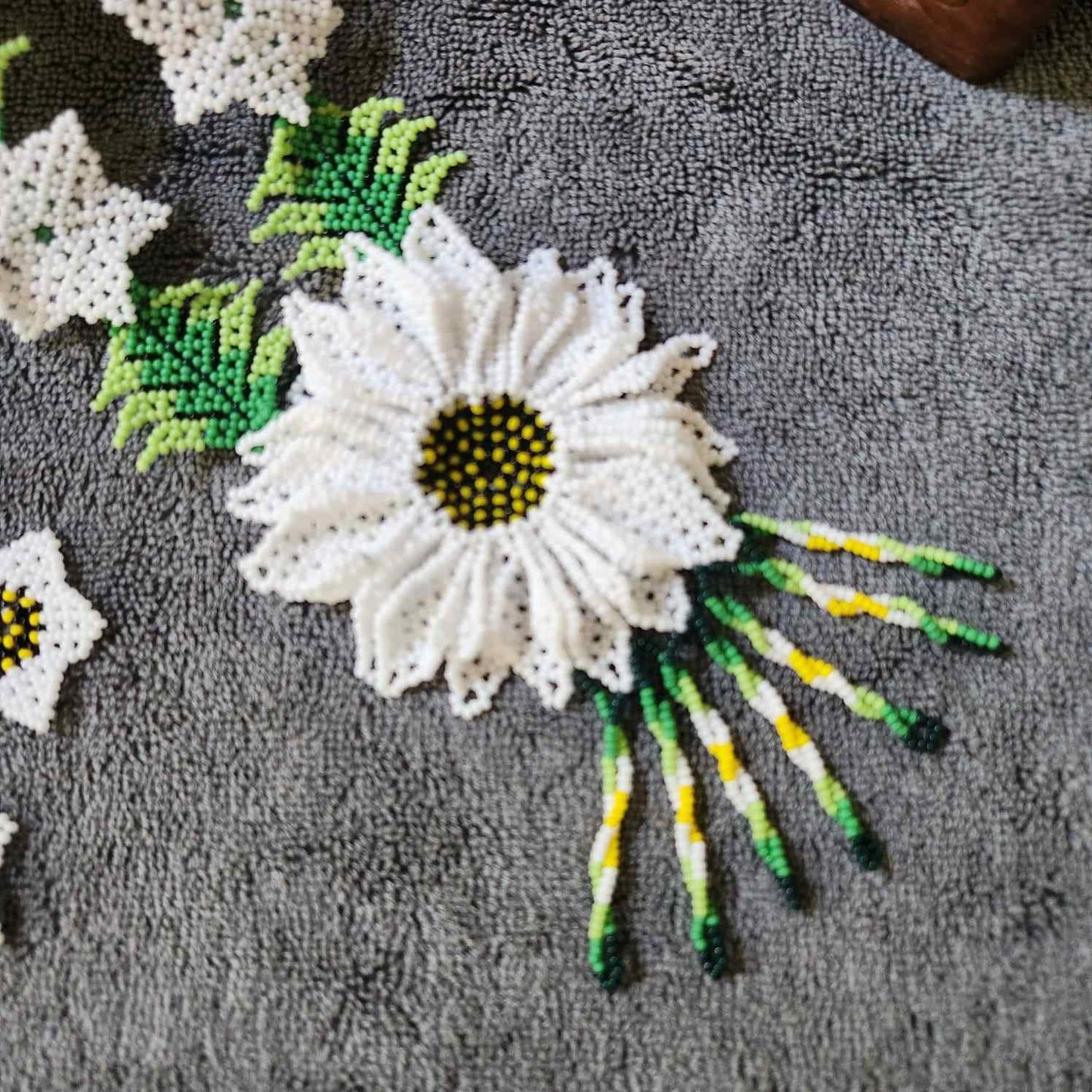 bead necklace white flower necklace 3D necklace leaf green leaves haldi necklace set flower earrings white necklace