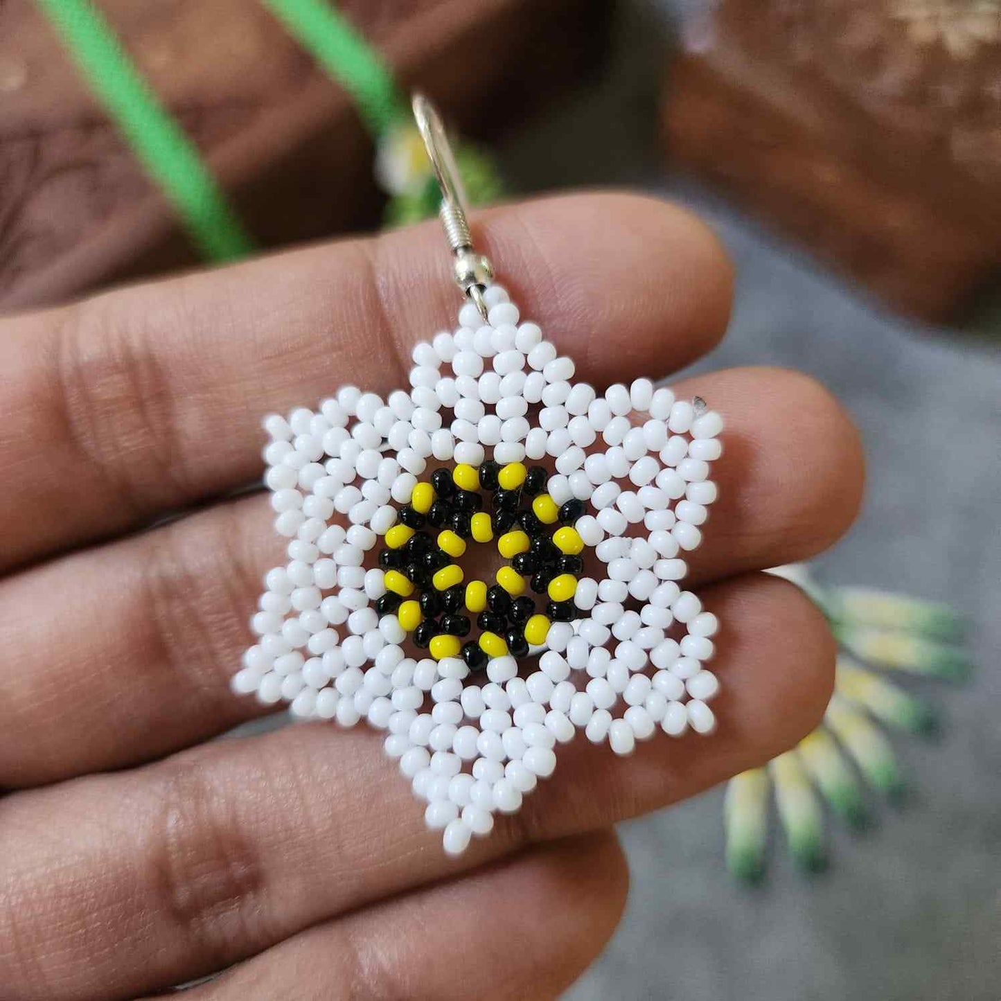bead necklace white flower necklace 3D necklace leaf green leaves haldi necklace set flower earrings white necklace