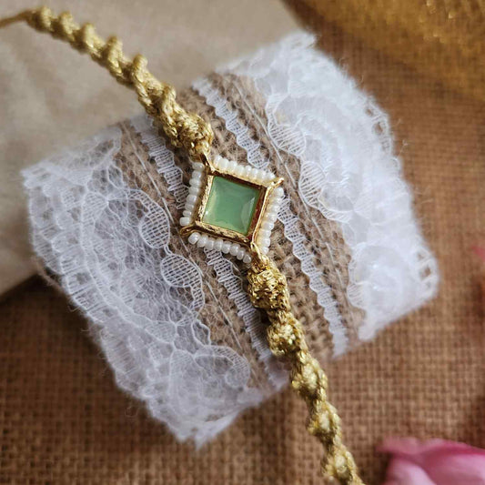 macrame bracelet gold bracelet anklet armlet party wear accessory adjustable bracelet green stone bracelet