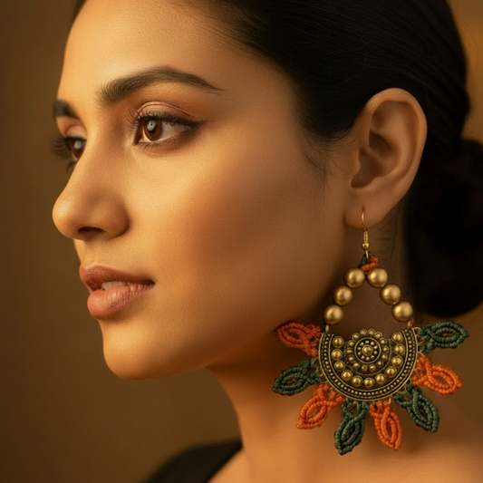 Richa orange macrame earrings