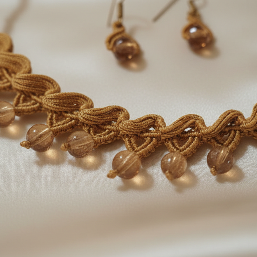 Rupa gold macrame necklace set