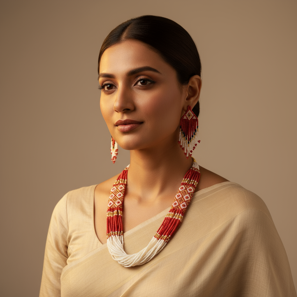 Saiya maroon bead loom necklace set