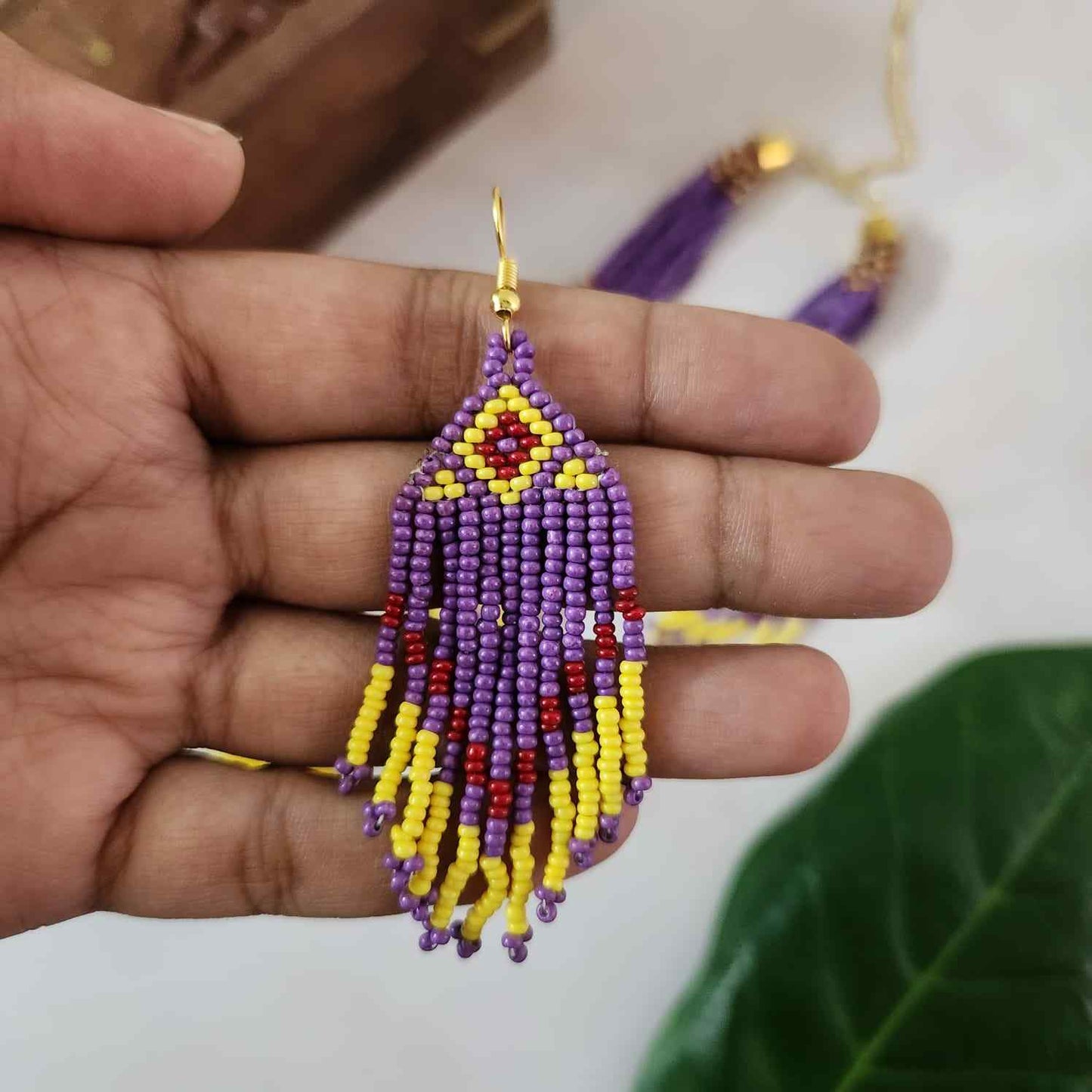 purple yellow layer necklace bead necklace haldi sangeet wedding party jewellery mehendi jewellery