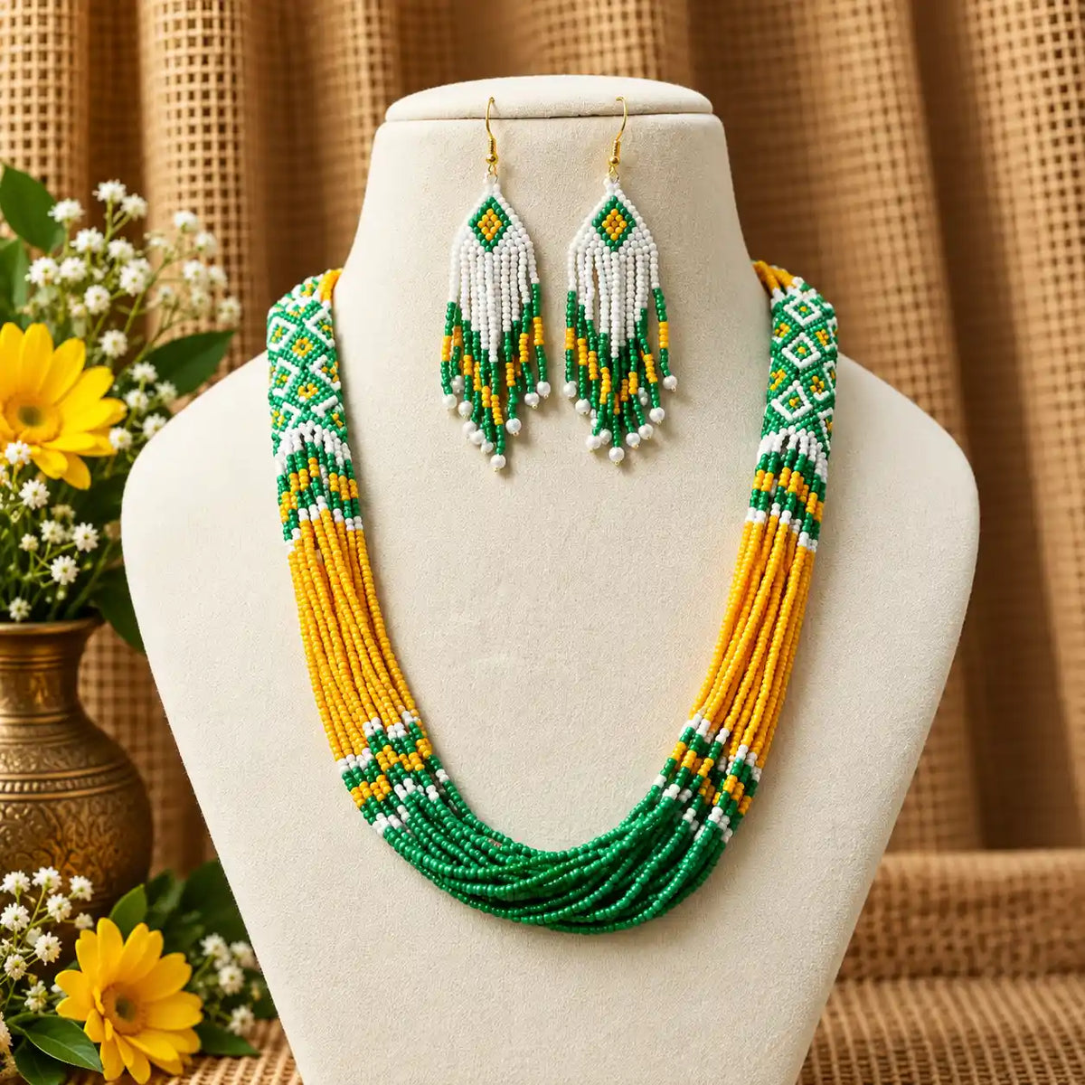 Saiya yellow bead necklace set