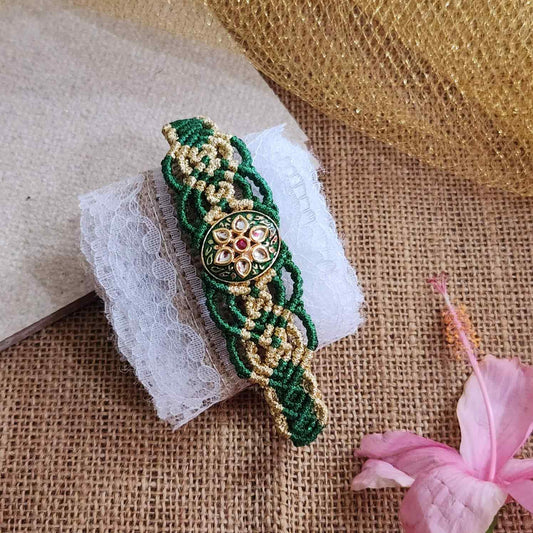 gold green bracelet meenakari kundan kada bracelet rakhi bracelet party wear office wear festival bracelet anklet armlet handmade fashion