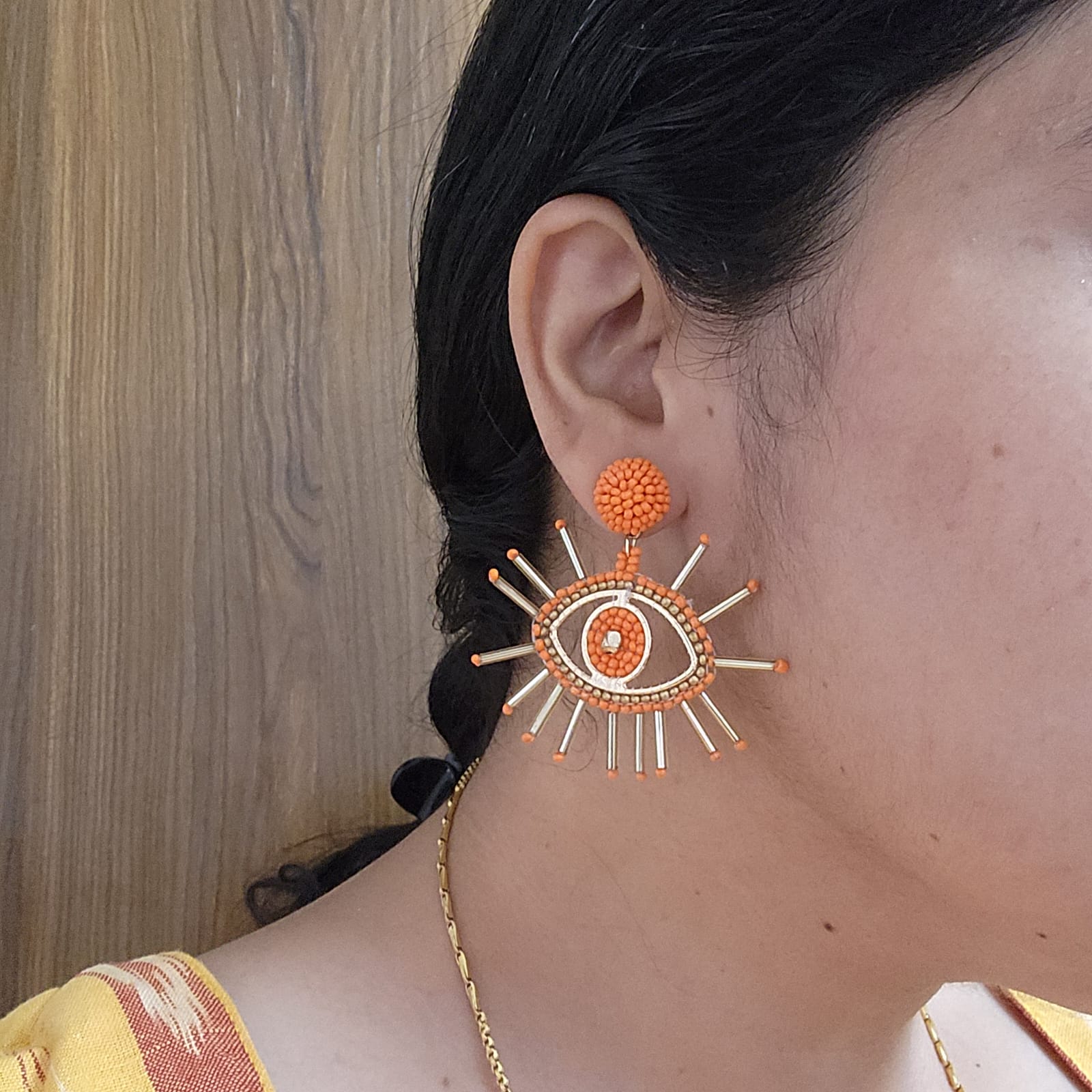 evil eye earrings for party wear earrings in blue gold seed beads earrings stud danglers large earrings for saree lehenga wedding sangeet mehendi reception party earrings