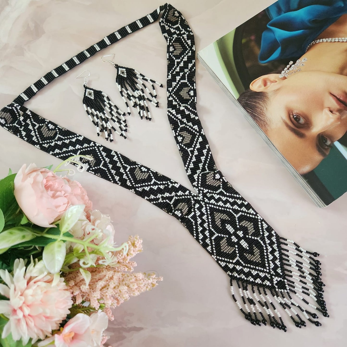 bead jewellery floral beadloom geometric design jewellery partywear jewellery buddha necklace office wear formal wear