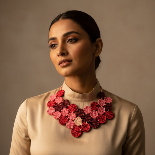 Spiral macrame statement necklace