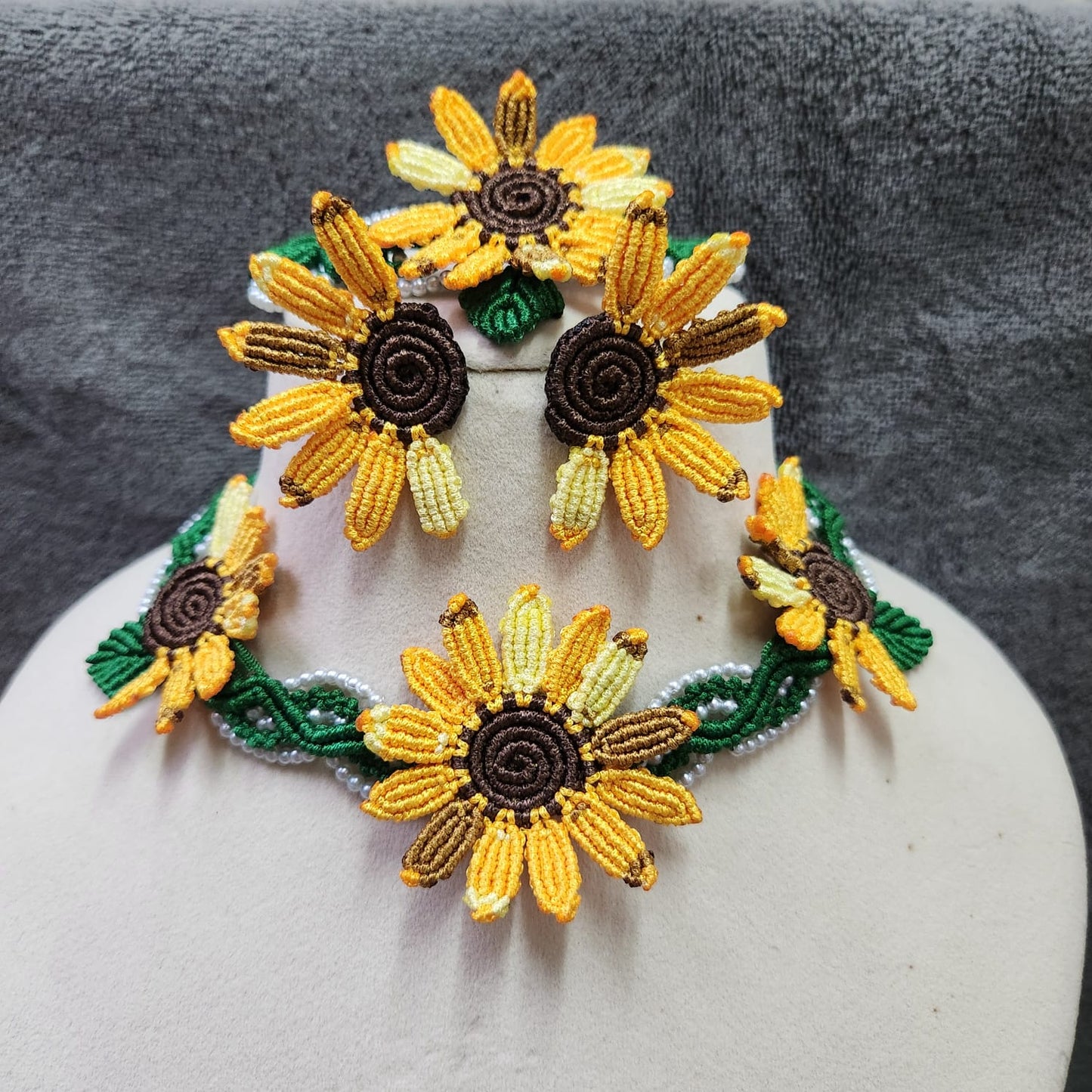sunflower necklace set haldi sangeet wedding floral jewellery for bride handcrafted artisanal jewellery custom made accessories