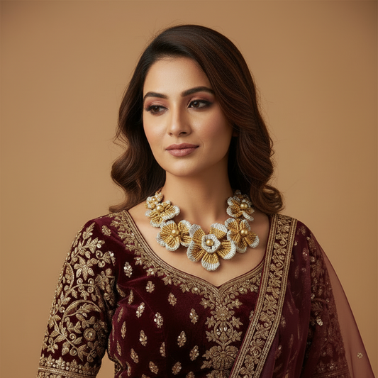 floral jewellery heirloom necklace for wedding gift orchid hibiscus flower necklace for sangeet wedding bridal jewellery for bride