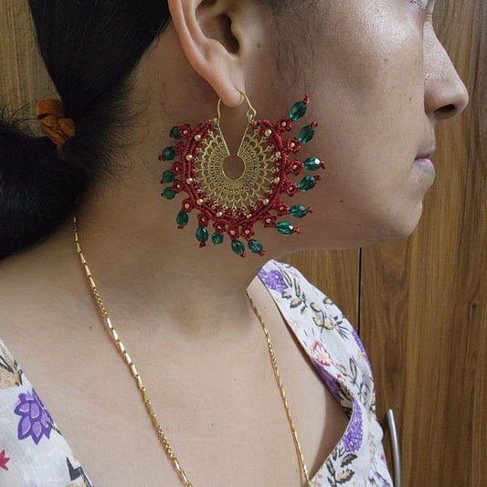 brass earrings gold earrings large danglers crystal bead earrings party wedding jewellery hoop earrings