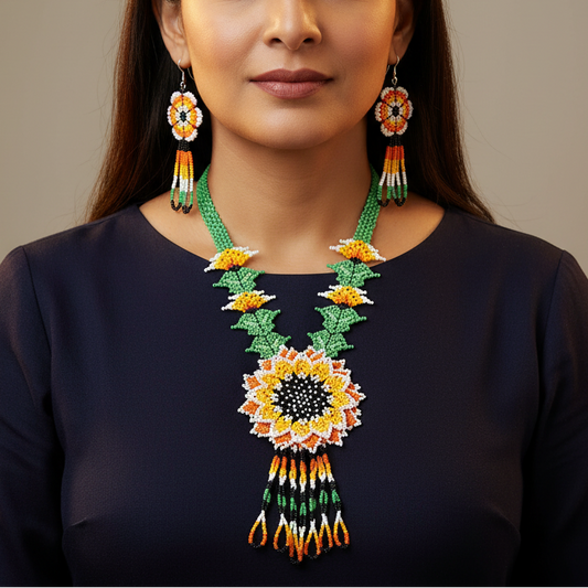 Tirangi floral bead necklace set