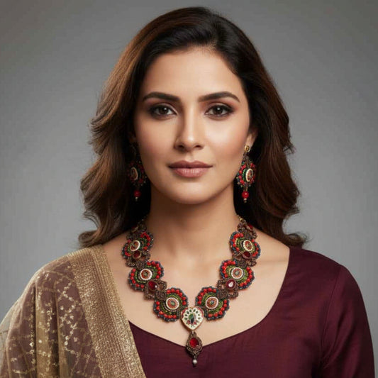 Shikkin meenakari macrame necklace set