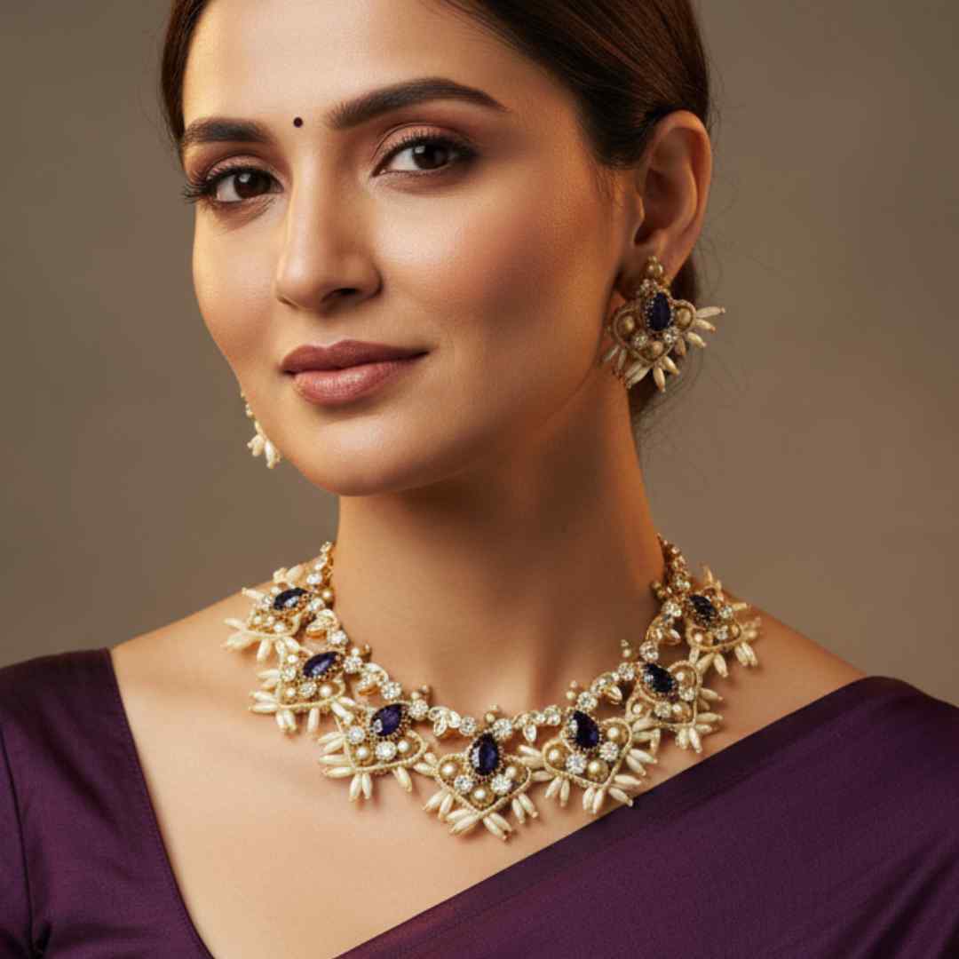 Champa purple macrame necklace set