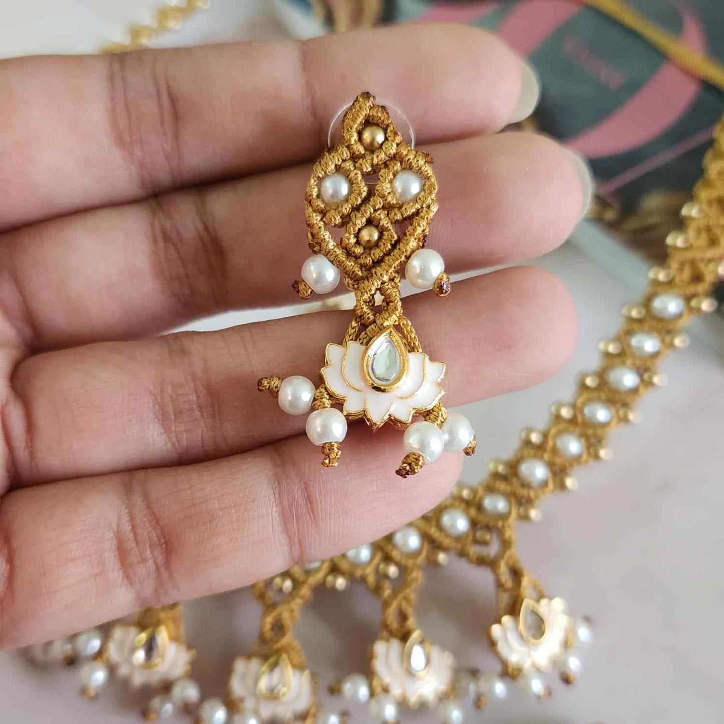 meenakari necklace party necklace set formal wear jewellery for office party wear lotus necklace set stud earrings for wedding