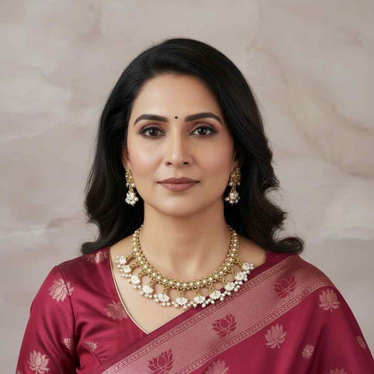 meenakari necklace party necklace set formal wear jewellery for office party wear lotus necklace set stud earrings for wedding