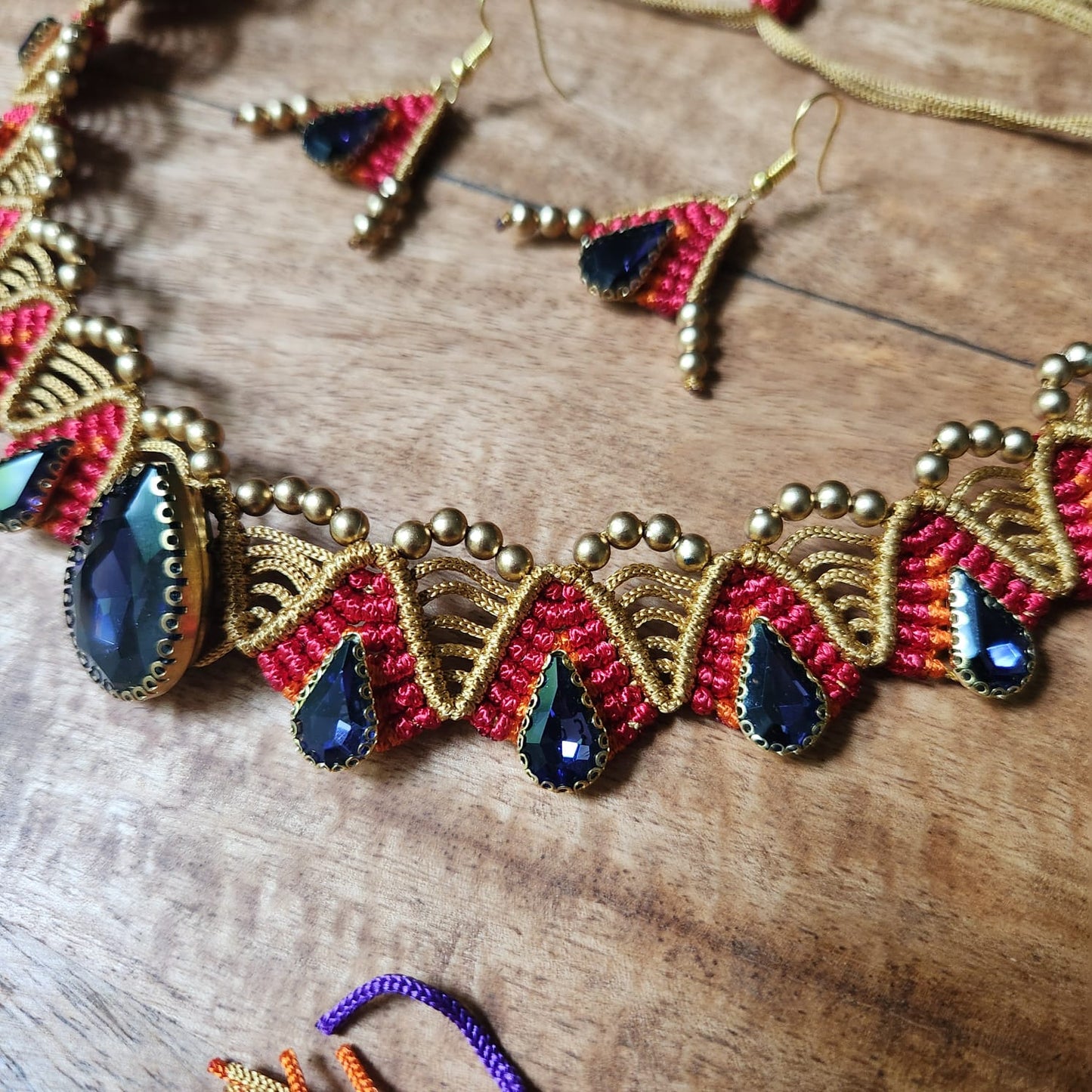 stone choker necklace set macrame choker set purple necklace red necklace orange necklace party necklace for plain saree