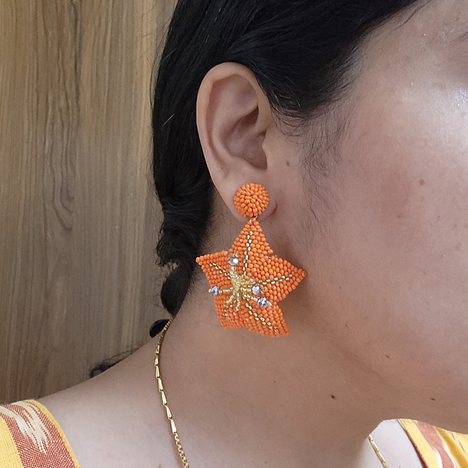 floral earrings for party wear earrings in cream gold seed beads star earrings stud danglers large earrings for saree lehenga wedding sangeet mehendi reception party earrings