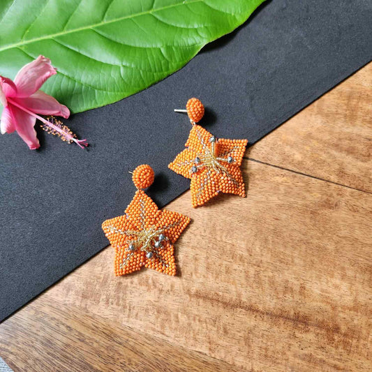 floral earrings for party wear earrings in cream gold seed beads star earrings stud danglers large earrings for saree lehenga wedding sangeet mehendi reception party earrings