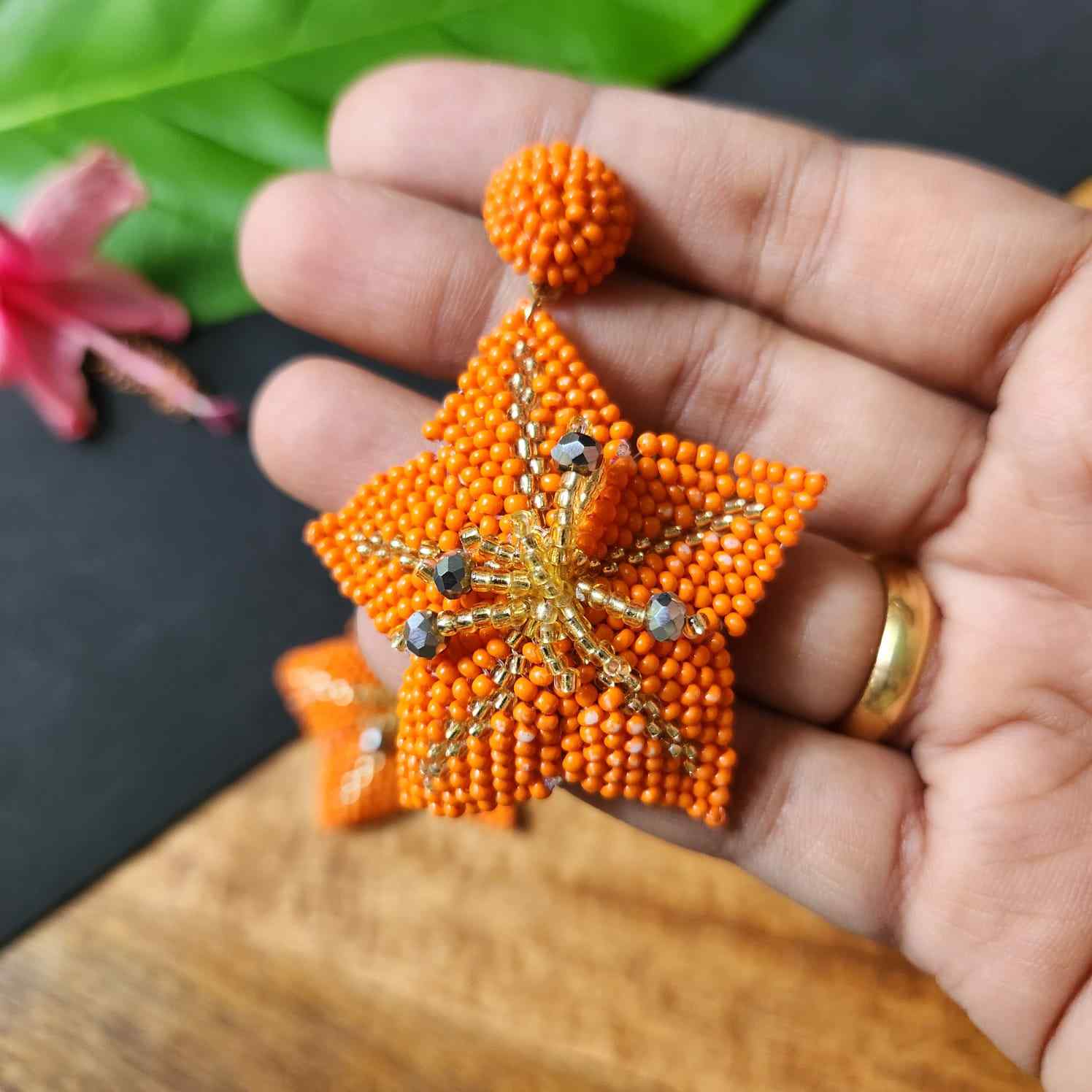 floral earrings for party wear earrings in cream gold seed beads star earrings stud danglers large earrings for saree lehenga wedding sangeet mehendi reception party earrings