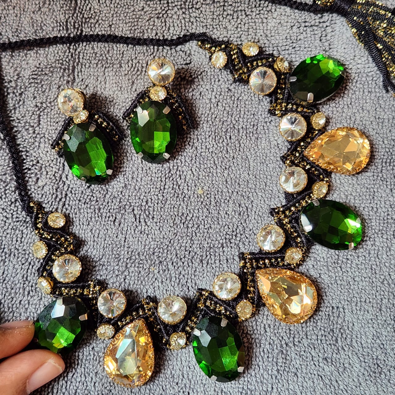 party wedding necklace set green stone topaz gold stone necklace set wedding bridal jewellery sangeet mehendi haldi reception