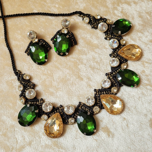 party wedding necklace set green stone topaz gold stone necklace set wedding bridal jewellery sangeet mehendi haldi reception