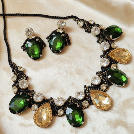 party wedding necklace set green stone topaz gold stone necklace set wedding bridal jewellery sangeet mehendi haldi reception