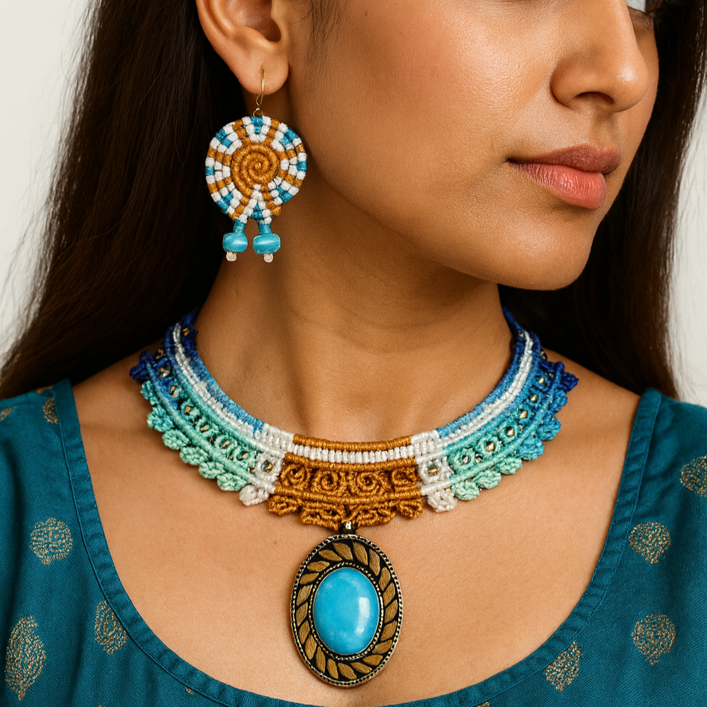 Vibhu ocean macrame necklace set – The Yarn Artisan Store