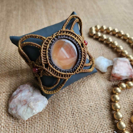 brown cuff bracelet macrame stone bracelet onyx bracelet brass earrings dangler earrings set