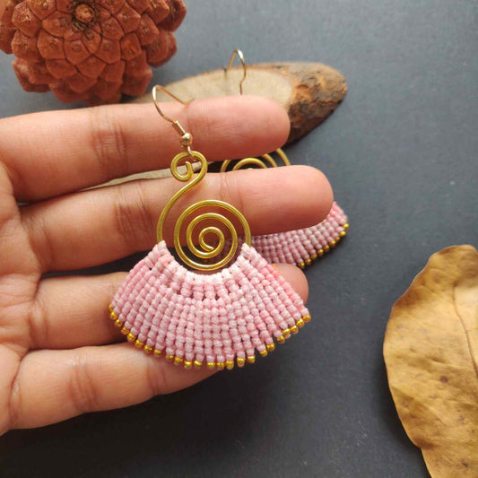 brass earrings macrame earrings baby pink earrings party wear earrings gold earrings