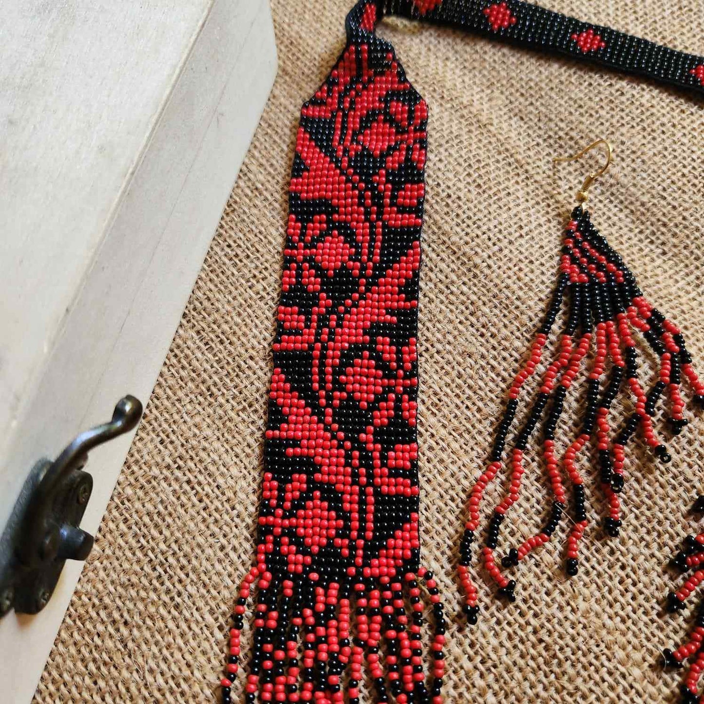 red black floral necklace coral necklace party necklace function wedding mehendi sangeet gift for her