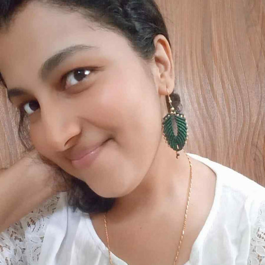 green leaf earrings bead macrame earrings brass bead leaf earrings casual earrings