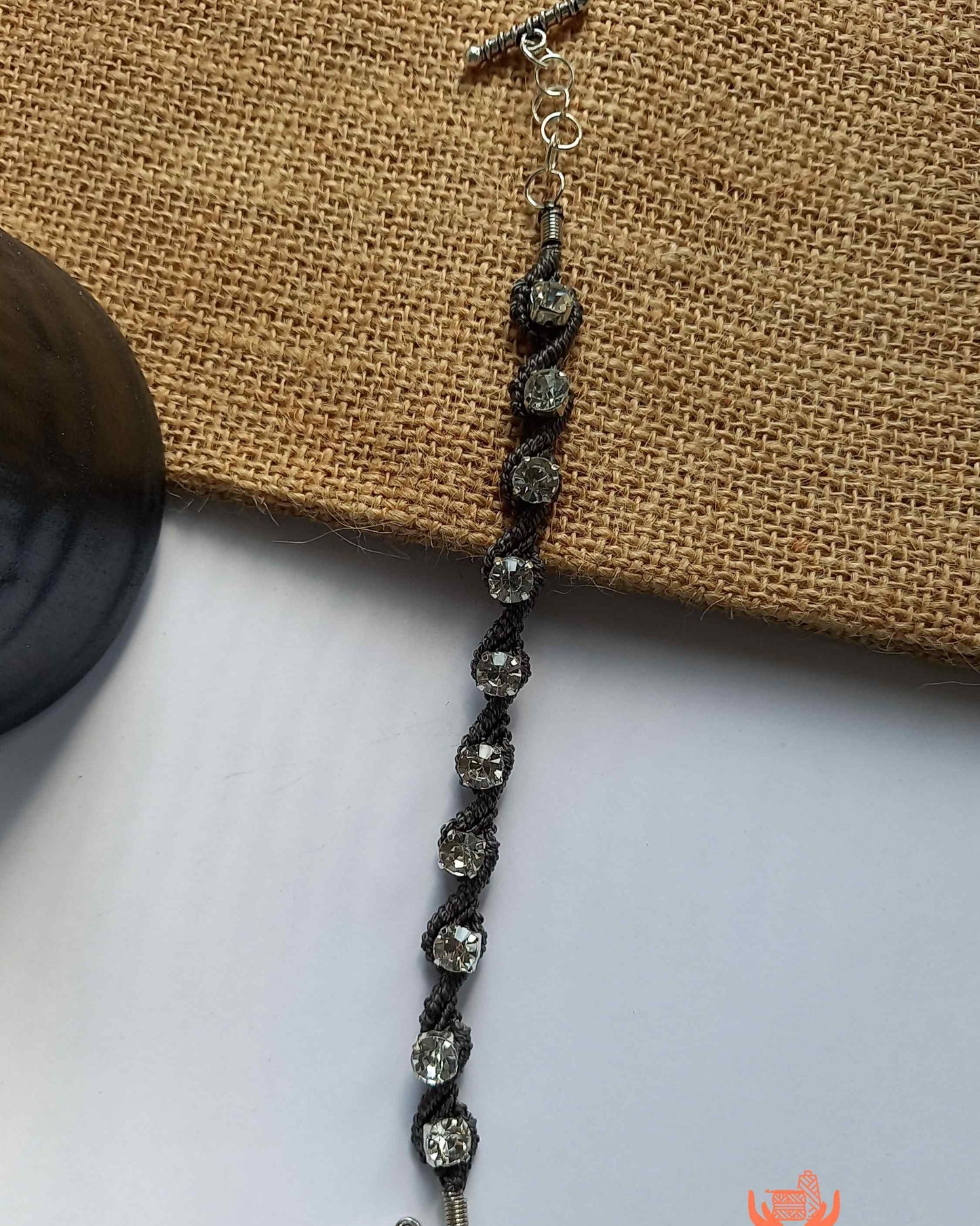 handmade macrame bracelet with white rhine stones