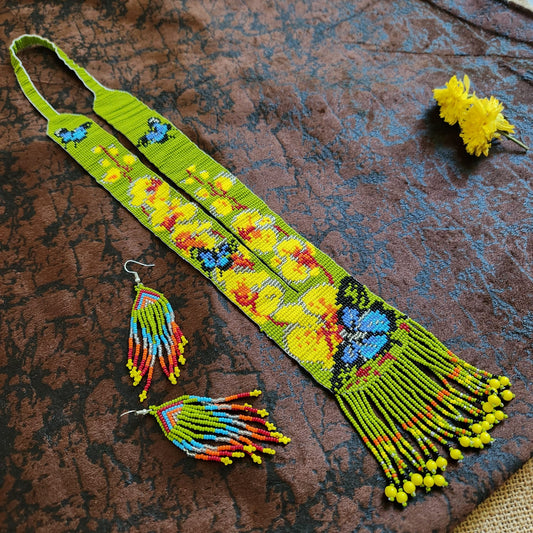 bead necklace loom butterfly necklace floral necklace party haldi necklace sangeet bridal mehendi necklace statement necklace