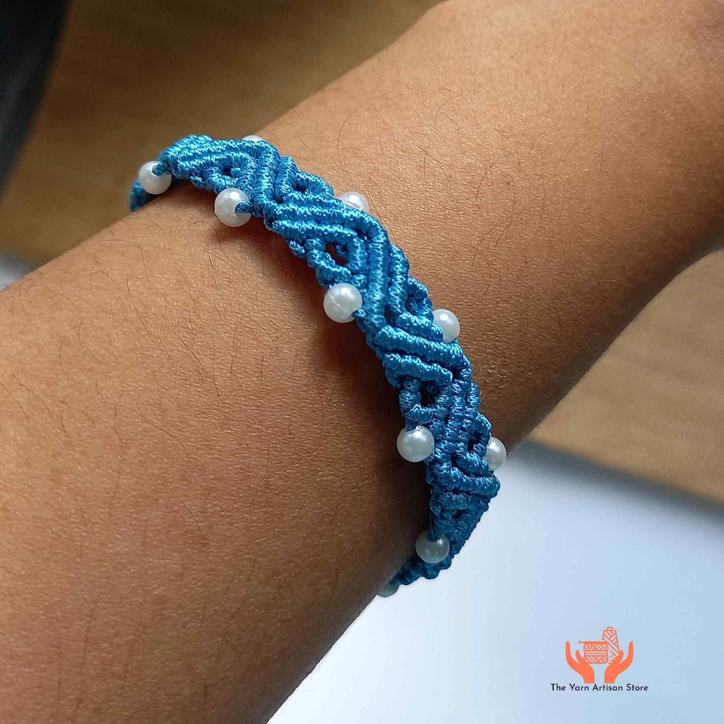 handmade macrame bead bracelet in a wavy design