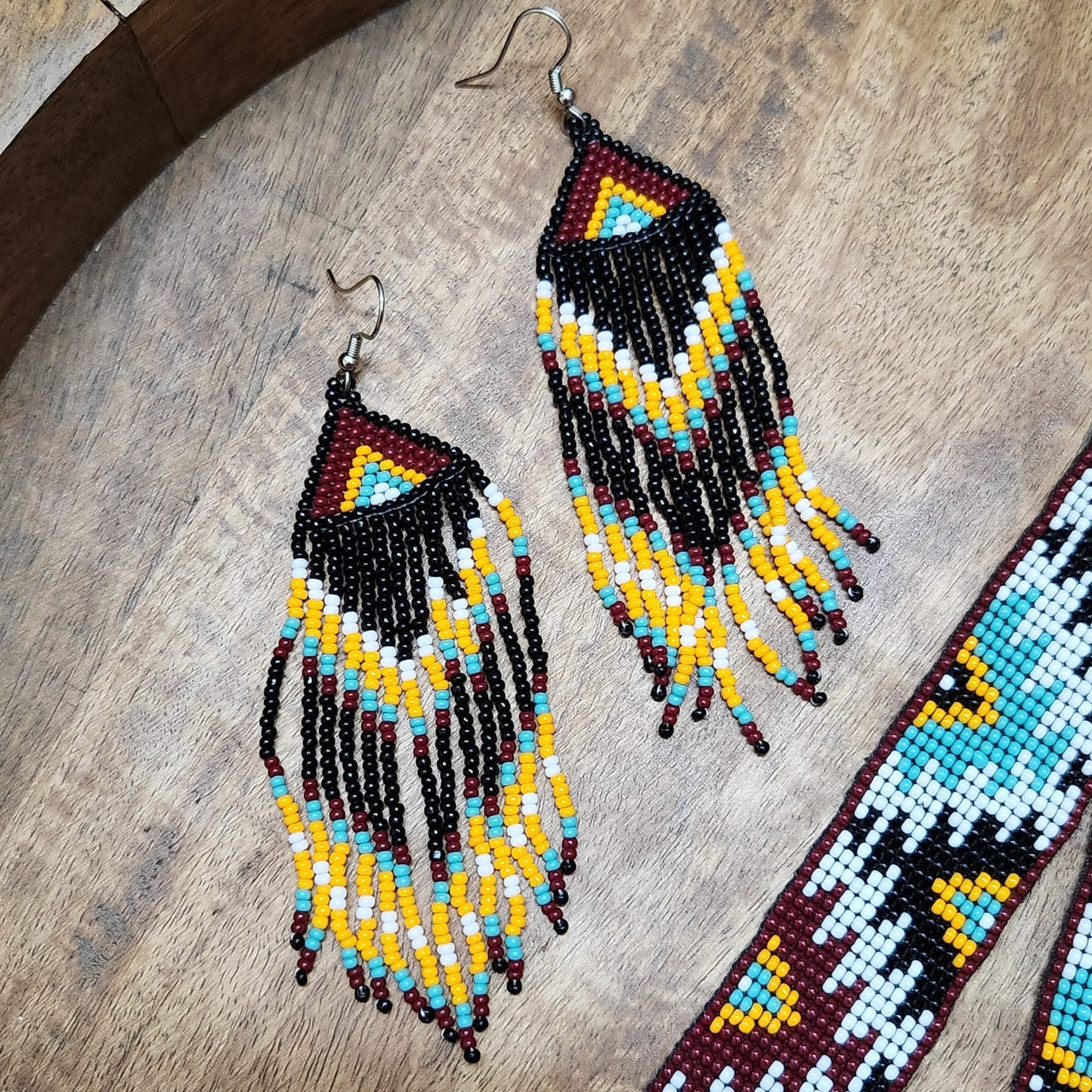 bead loom necklace choker necklace geometric design hair band choker seed bead earrings dangler earrings