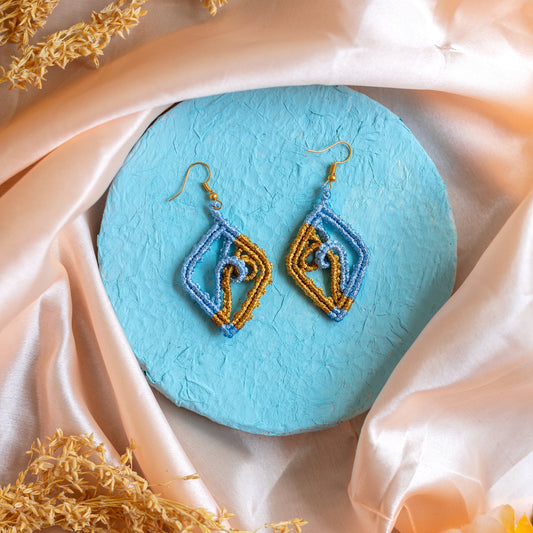 macrame dangler diamond shaped earrings in two colours