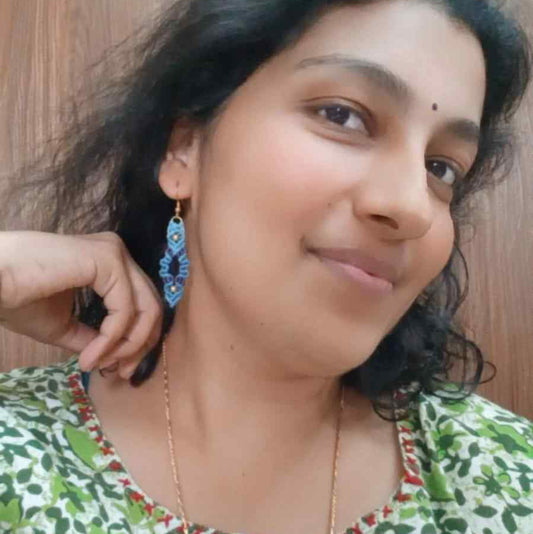 bead earrings macrame earrings zigzag design earrings light blue earrings