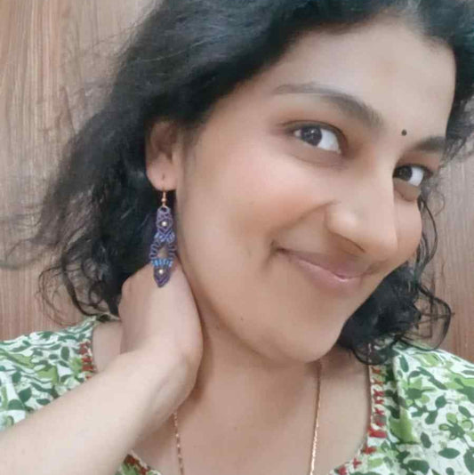 bead earrings macrame earrings zigzag design earrings dark blue earrings