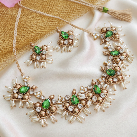 Champa green macrame necklace set