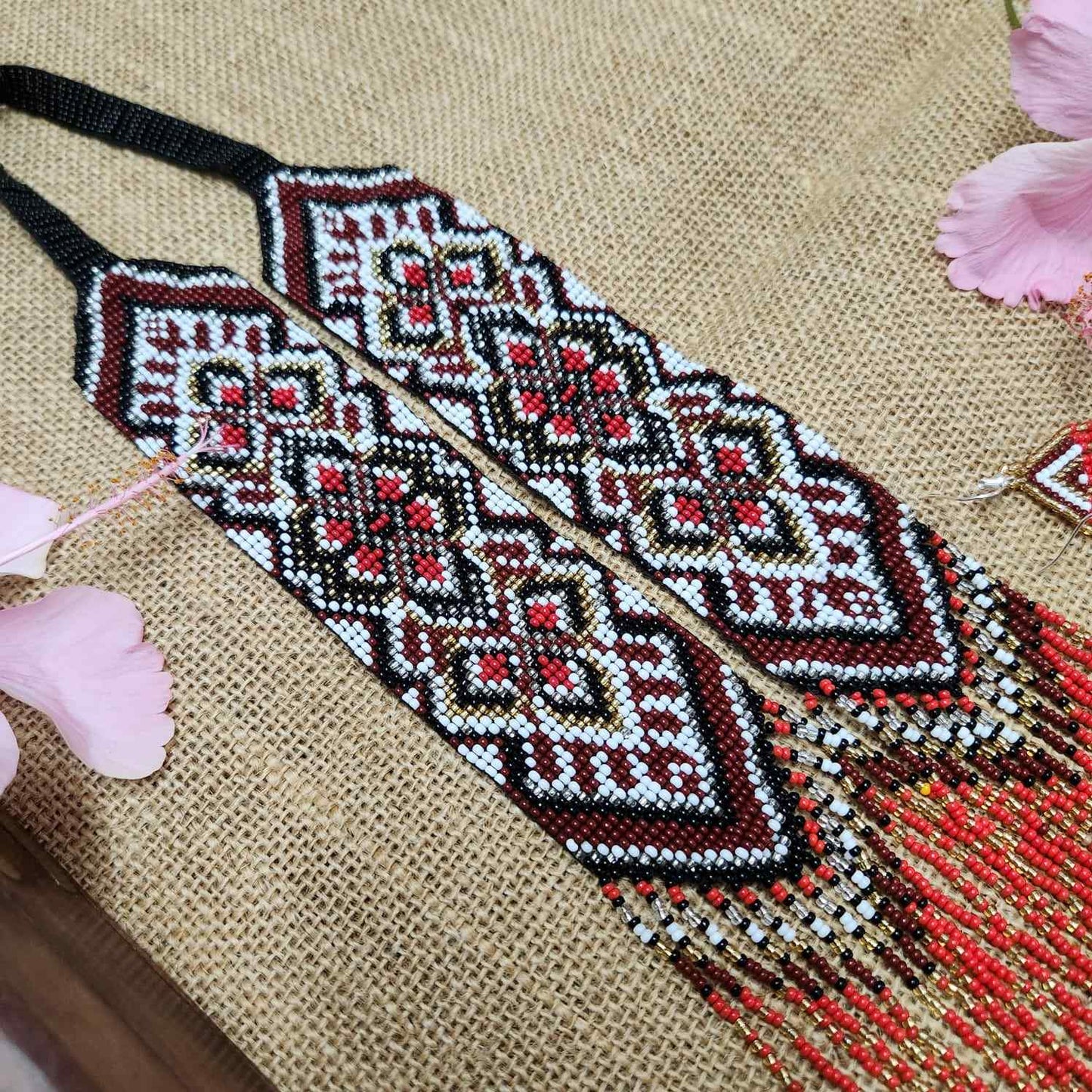 geometric design bead necklace coral red layered necklace dangler party wear occasion wedding mehndi sangeet haldi jewellery
