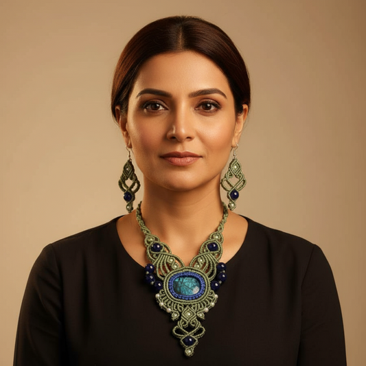 Natya labradorite macrame necklace set