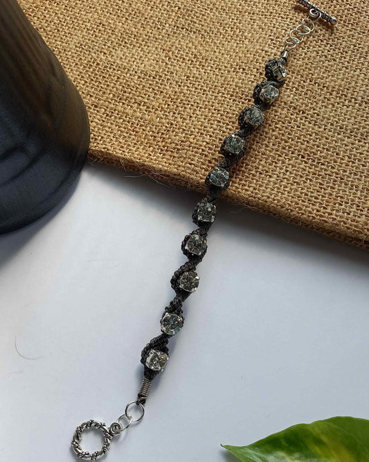 handmade macrame bracelet with white rhine stones