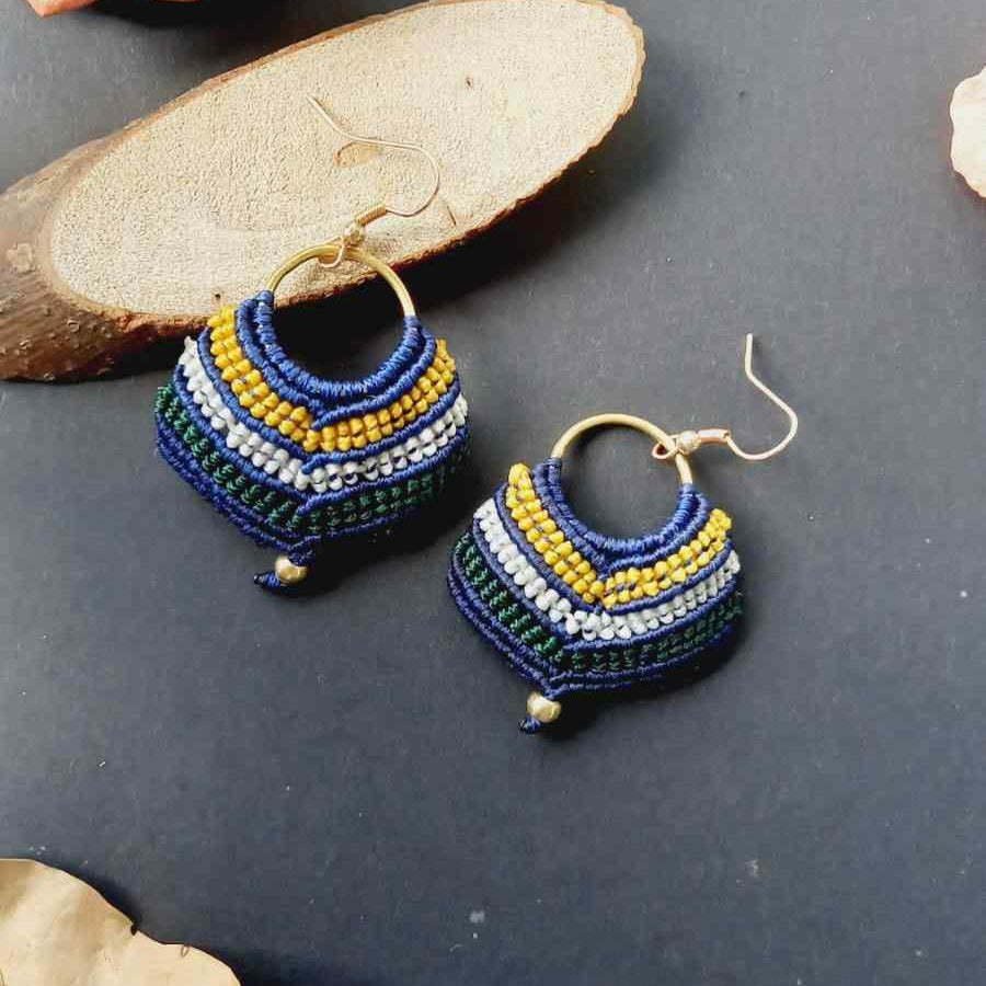 macrame earrings blue earrings gift for her festival gifting birthday gift anniversary gift return gift working woman